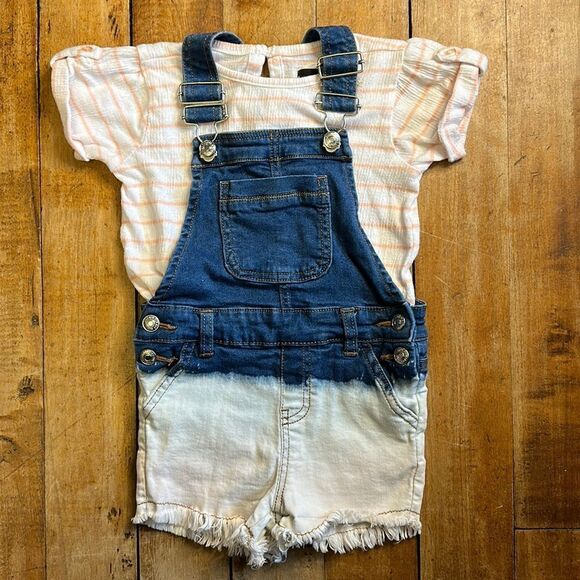 7 For All Mankind outfit size 24 months Short Sleeve Shirt Jean Overalls set - Picture 2 of 4